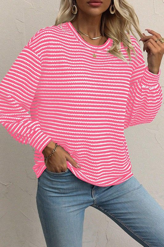 Pink Stripped Long Sleeve Sweater