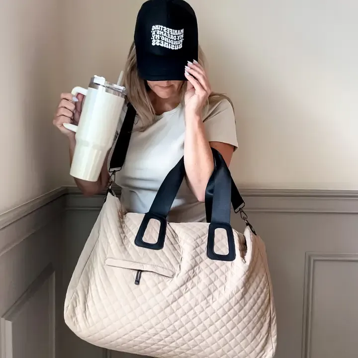 Quilted Beige Weekender