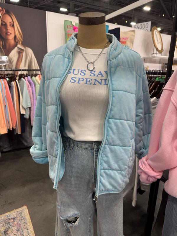 Washed Quilted Jacket Light Blue