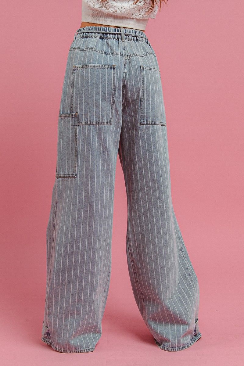 Washed Stripe Cargo Pocket Pants