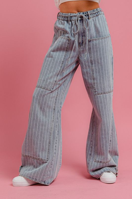 Washed Stripe Cargo Pocket Pants