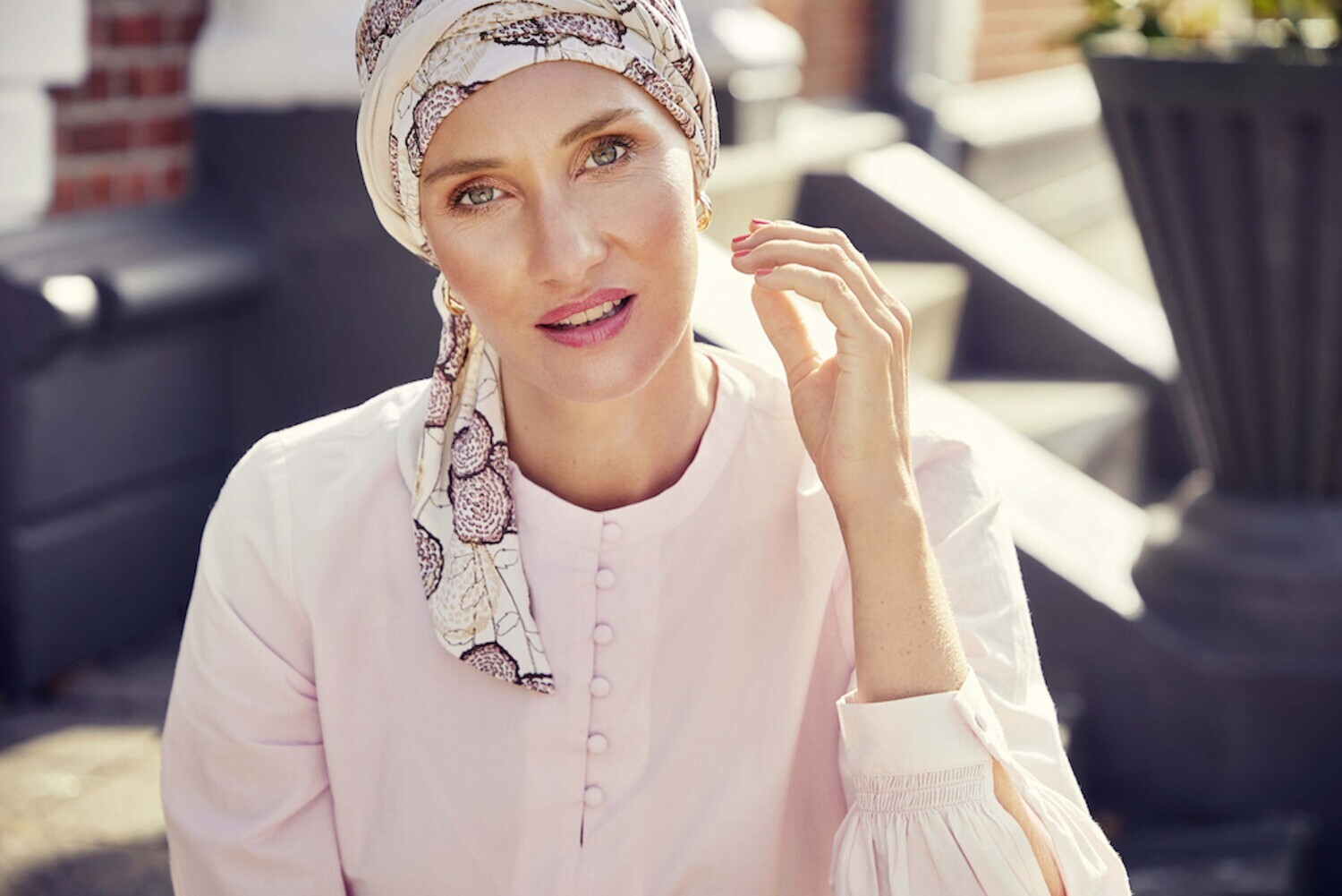 Beatrice Turban With Ribbons - Blooming Pinks