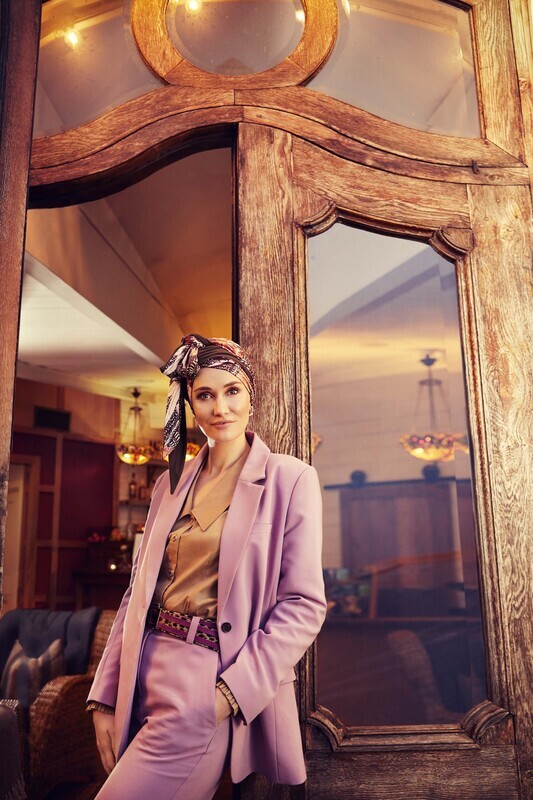 Belisa Printed Turban With Ribbons - Garden Pinks