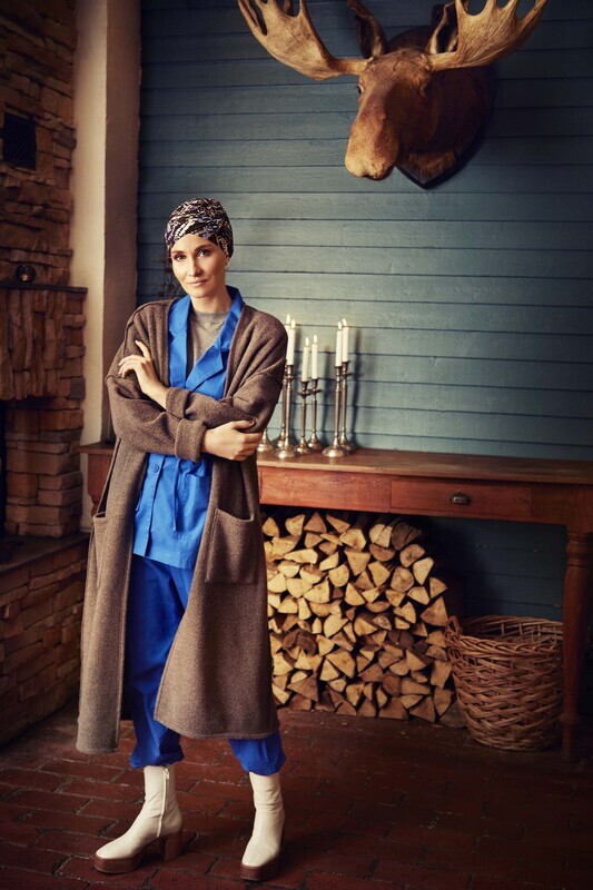 Lotus Printed Turban - Autumn Blues