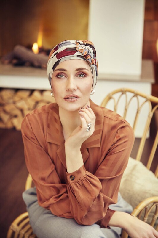 Lotus Printed Turban - Caramel Graphics