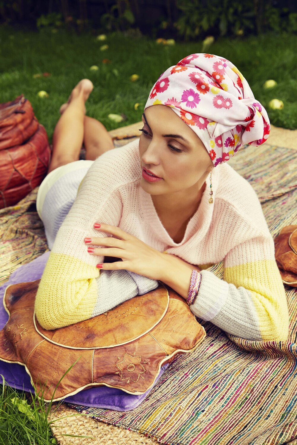 Sapphire Boho Printed Turban Set - Summer Daisies