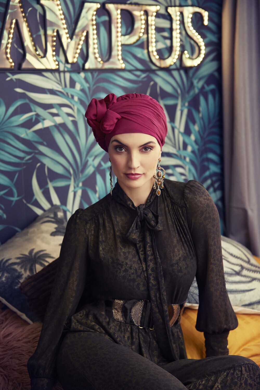 Sapphire Boho Printed Turban Set - Cherry Red
