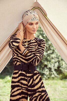 Sienna Boho Printed Turban Set - Brown Zebra