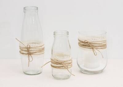 Tischdekoration - Vase in 2 Größen oder Windlichtglas mit Juteschnur