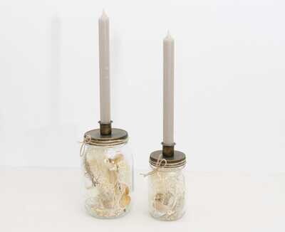 Kerzenglas mit Trockenblumen "creme"