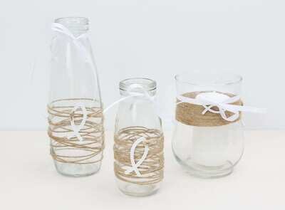 Tischdekoration - Vase in 2 Größen oder Windlichtglas mit Holzfisch