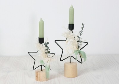 Kerzenständer Stern eukalyptusgrün in 2 Größen erhältlich, Trockenblumen