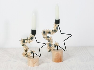 Kerzenständer Stern Girlande grün in 2 Größen erhältlich, Trockenblumen