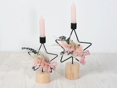 Kerzenständer Stern rosa in 2 Größen erhältlich, Trockenblumen