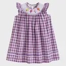 Lil Cactus - Purple Gingham Pom Pom Ice Cream Smocked Bishop Dress