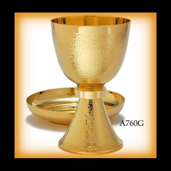 24k Gold Plate Chalice with Textured Finish &amp; Paten