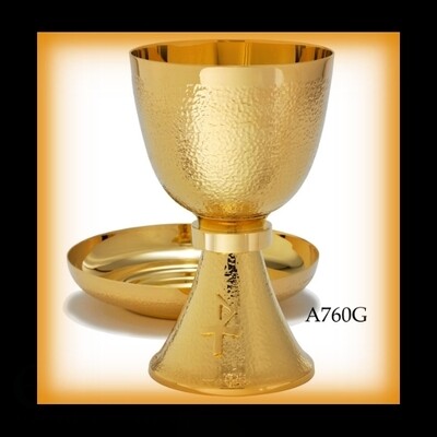 24k Gold Plate Chalice with Textured Finish & Paten