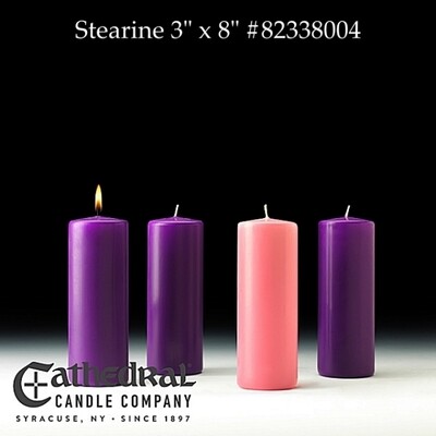 Stearine Wax Advent Candles 3" x 8" Pillar