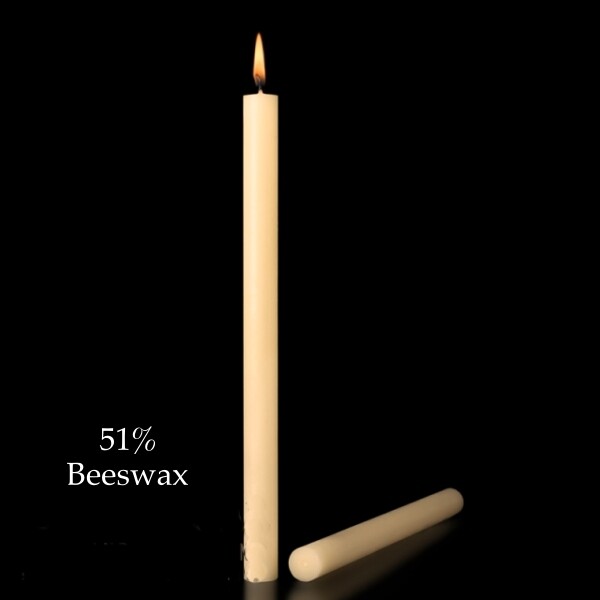 1"x 12-7/8" Altar Candle 51% Beeswax. Box of 18. Plain End