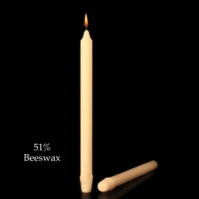1-1/4" x 15" Altar Candle 51% Beeswax. Box of 8. Self-Fitting End