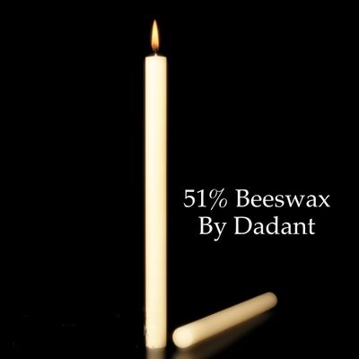 1-1/4&quot; x 25&quot; Altar Candle 51% Beeswax. Box of 6. Plain End