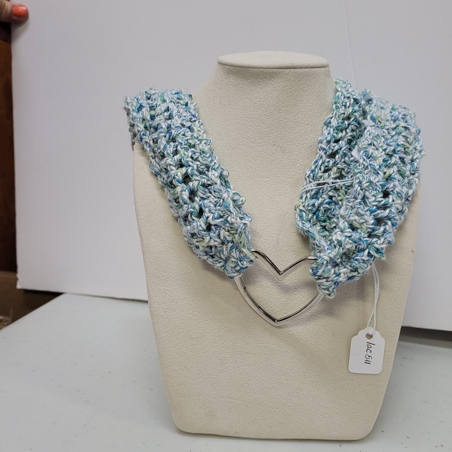 Necklace Scarf / Foulard Collier, Color / Couleur: Teal green &amp; White / Vert émeraude et blanc