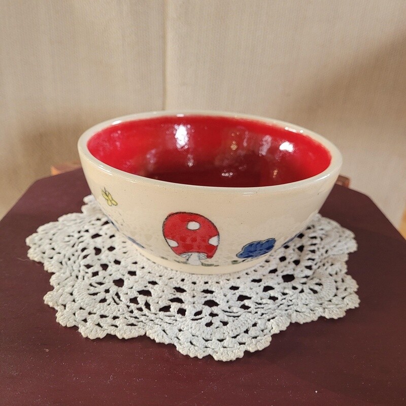 Mushroom bowl - Red - white stoneware