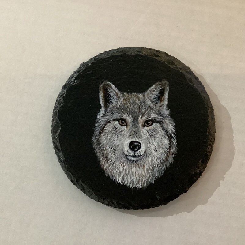 Wolf painting on Coaster Slate