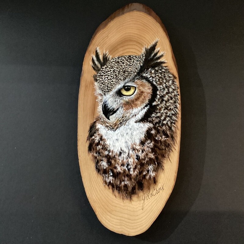 Owl acrylic painting on wood board