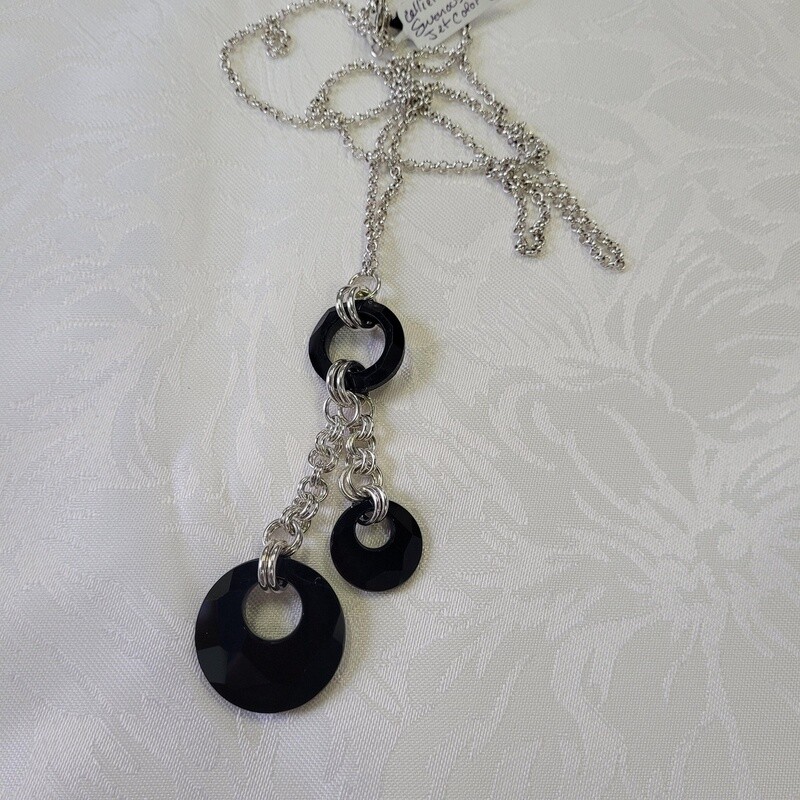 Chaîne argent avec anneaux cosmiques - Silver chain with Swarovski crystal rings