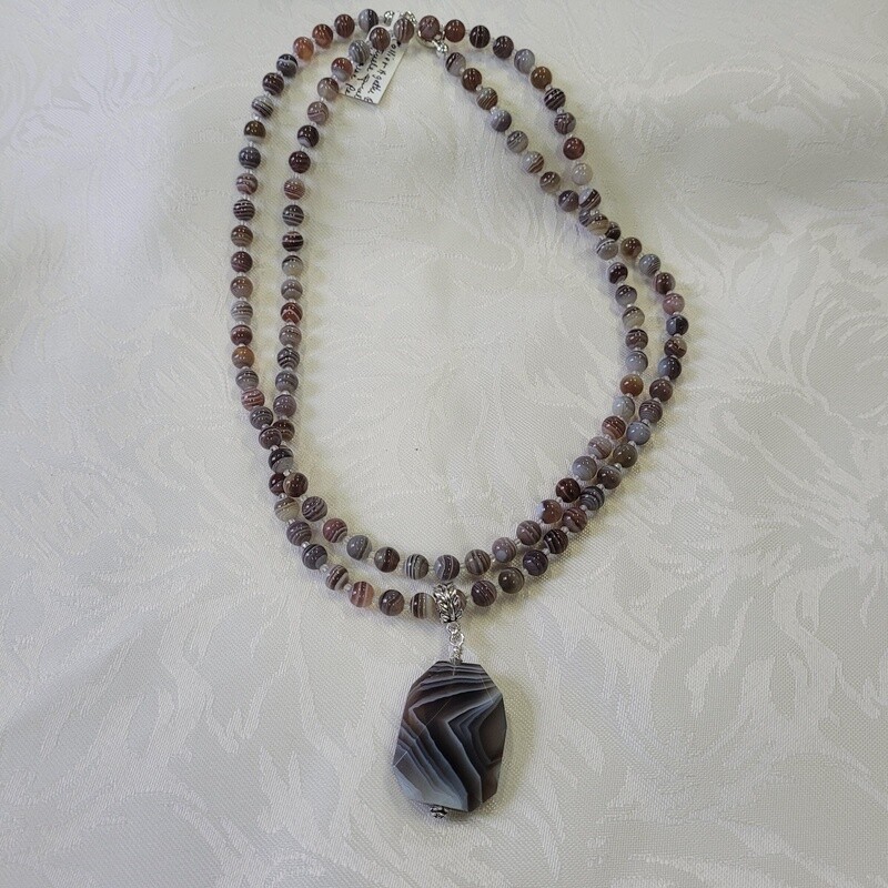 Collier agathe botswana naturelle plus quartz et pendentif Botswana natural agate and quartz necklace with pendant