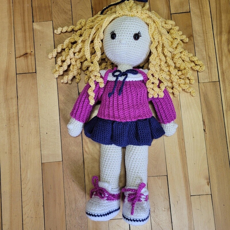Blue Skirt Crochet Doll