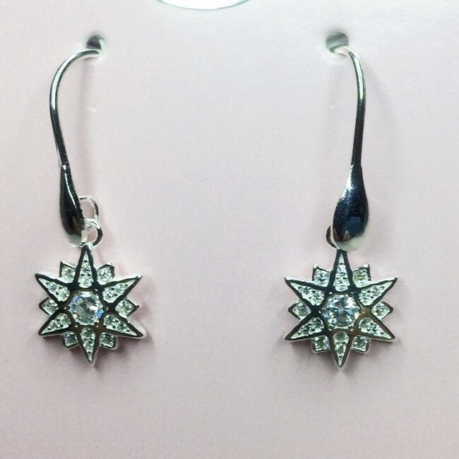 Silver Sun and Zirconia earrings