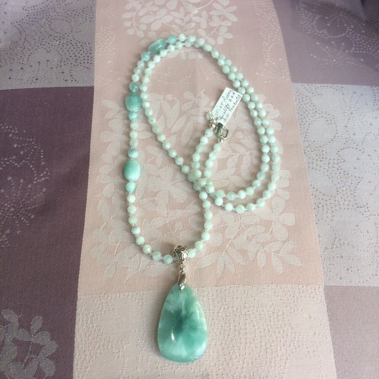 Ens. Collier Pierre de lune verte chatoyante /Set of Chatoyant Greeen Moonstone Necklace