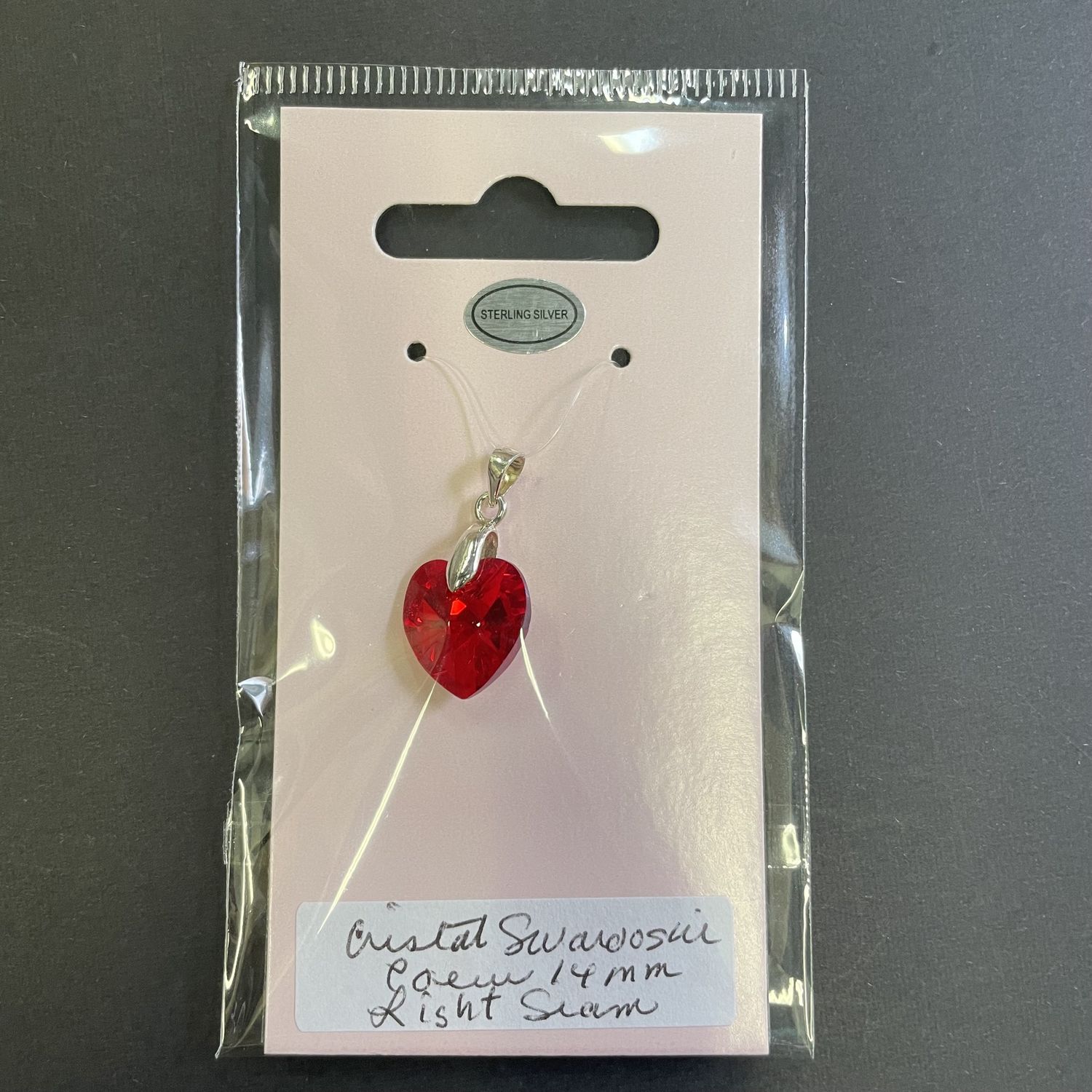 Swarovski crystal heart pendant in light siam