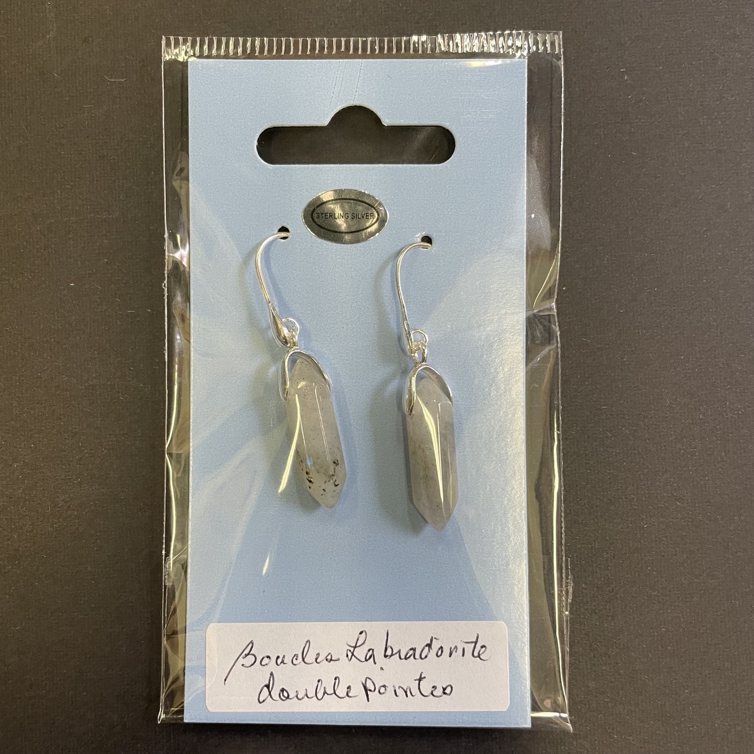 Double-pointed labradorite earrings