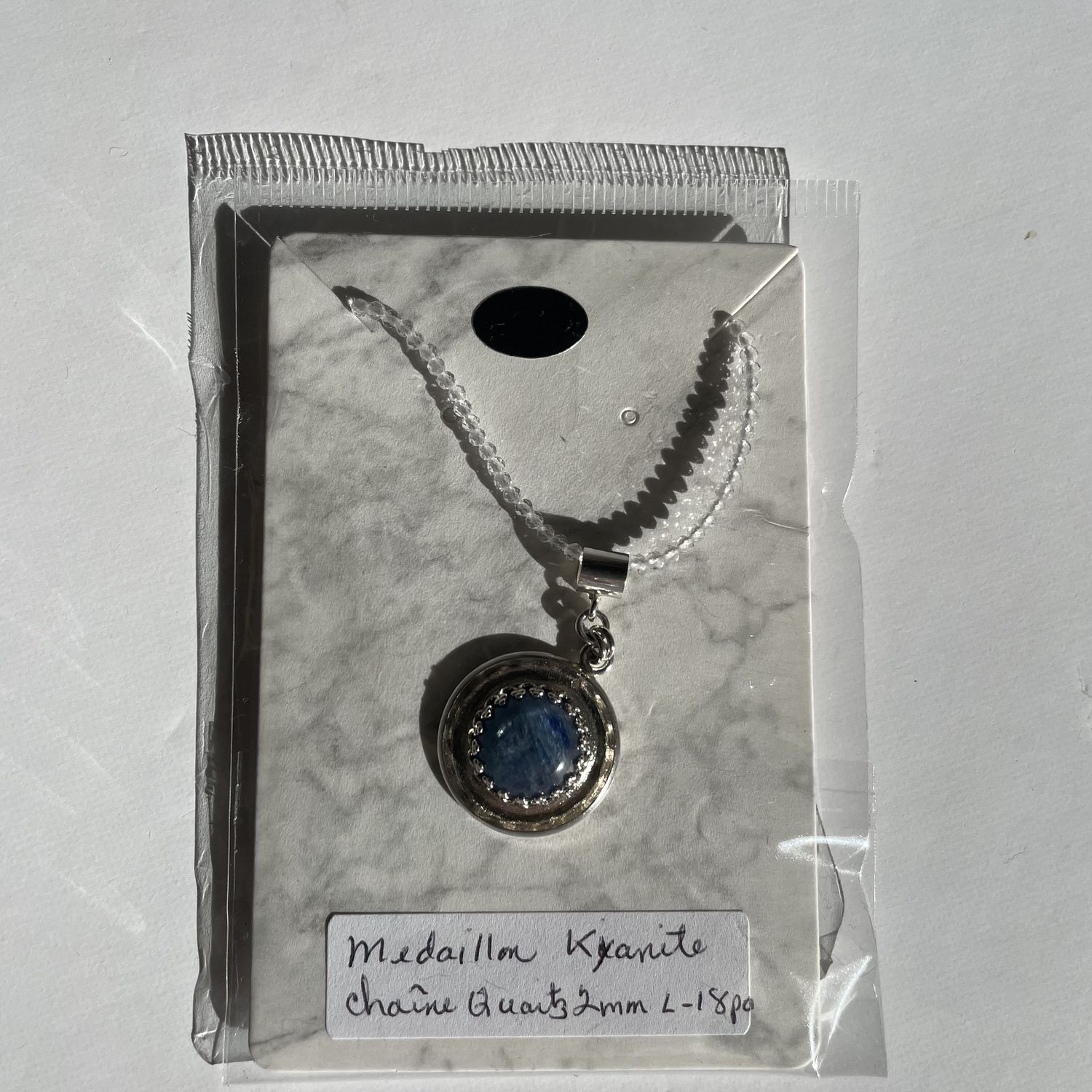 Quartz Chain Necklace (2mm) and Kyanite Medallion Pendant