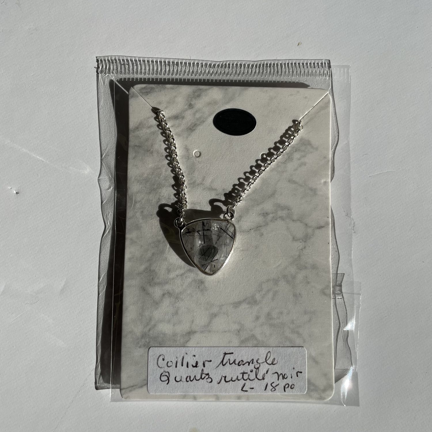 Black rutilated quartz triangle necklace