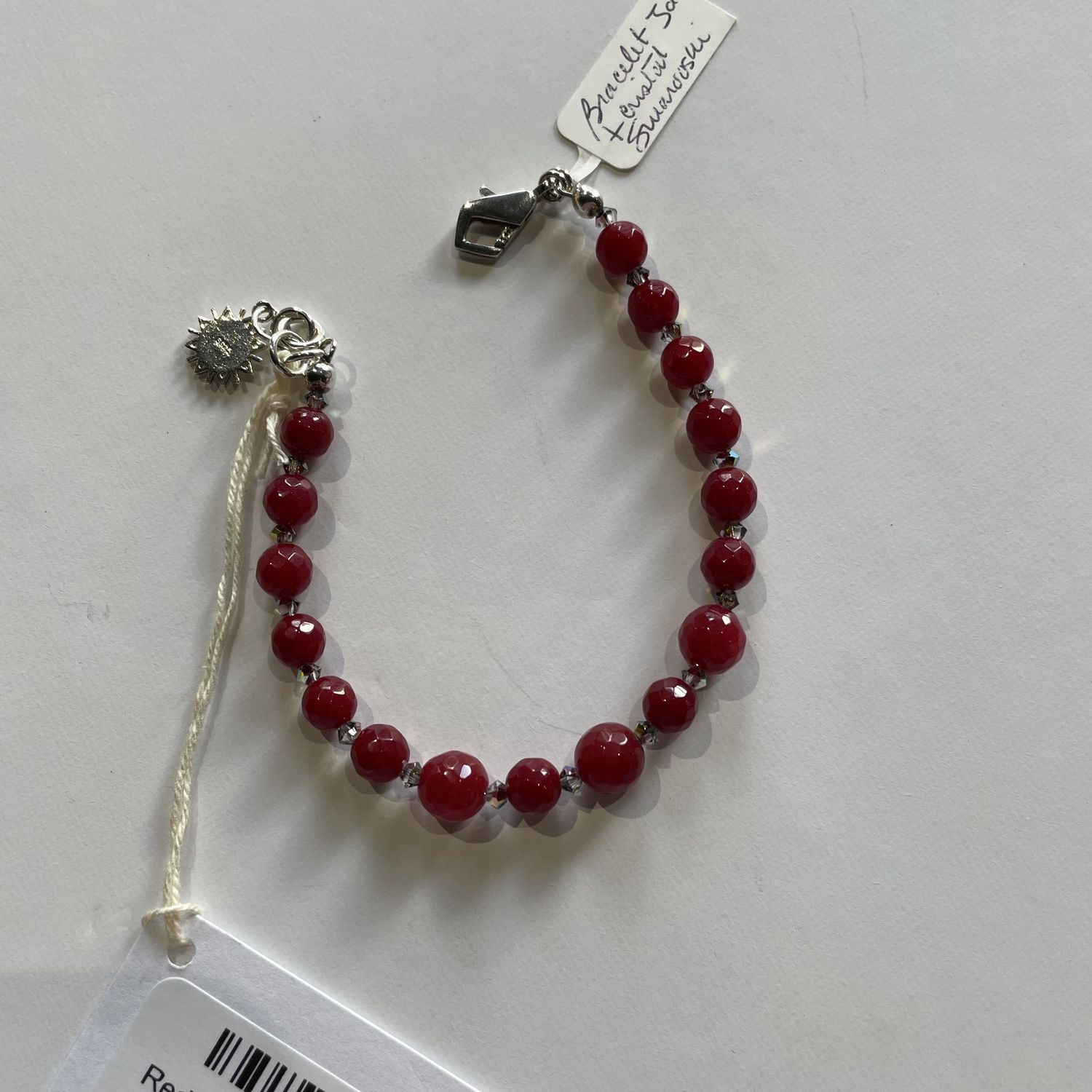 Red jade and faceted swarovski crystal braqcelet