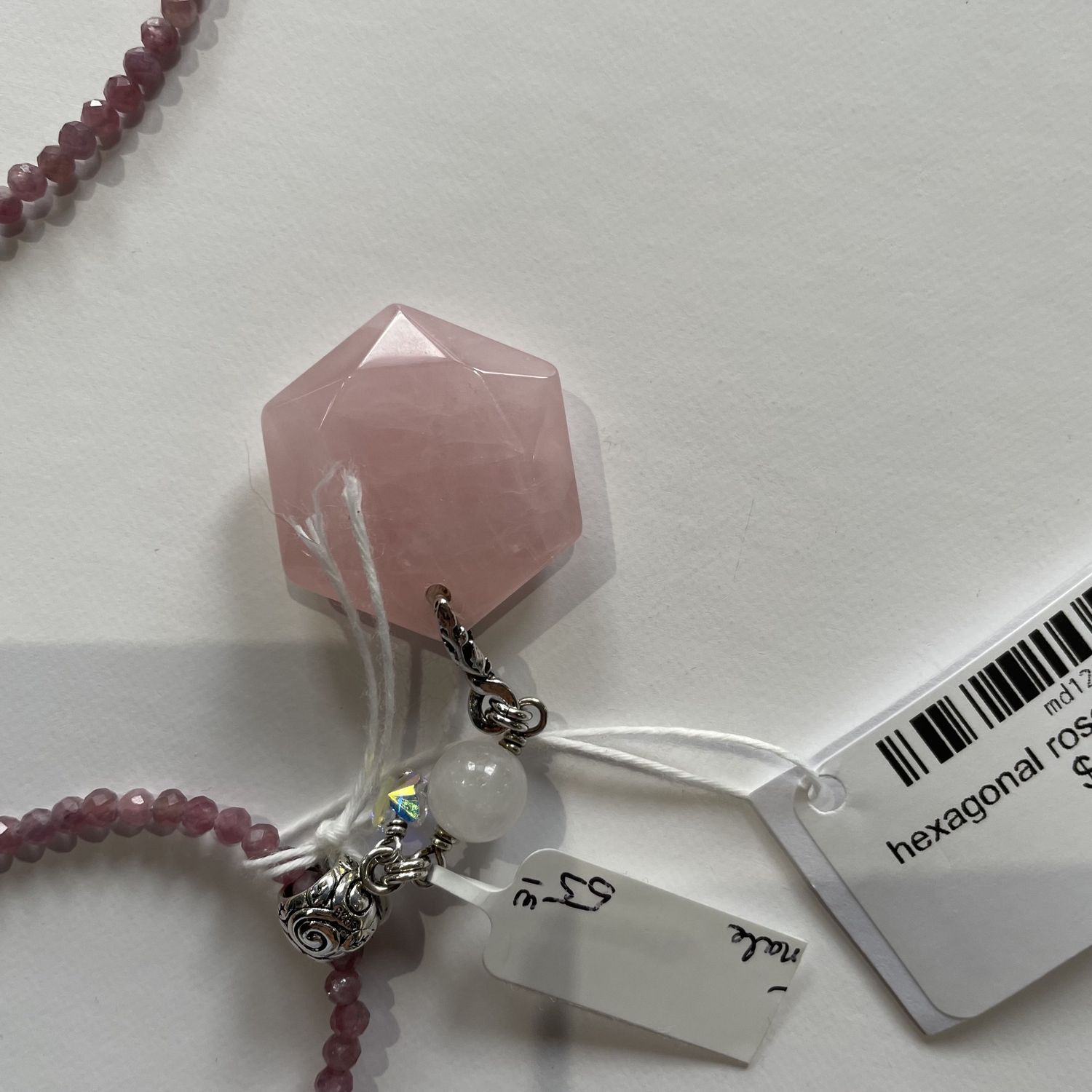 hexagonal rose quartz pendant
