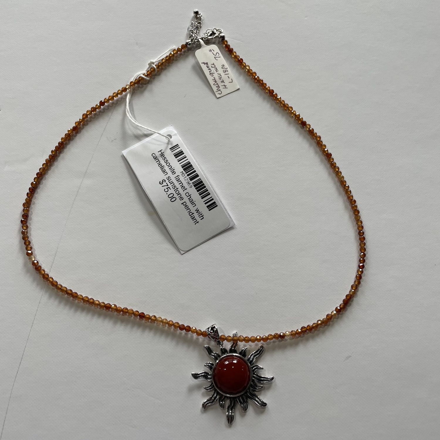 Hessonite garnet chain with carnelian sunstone pendant