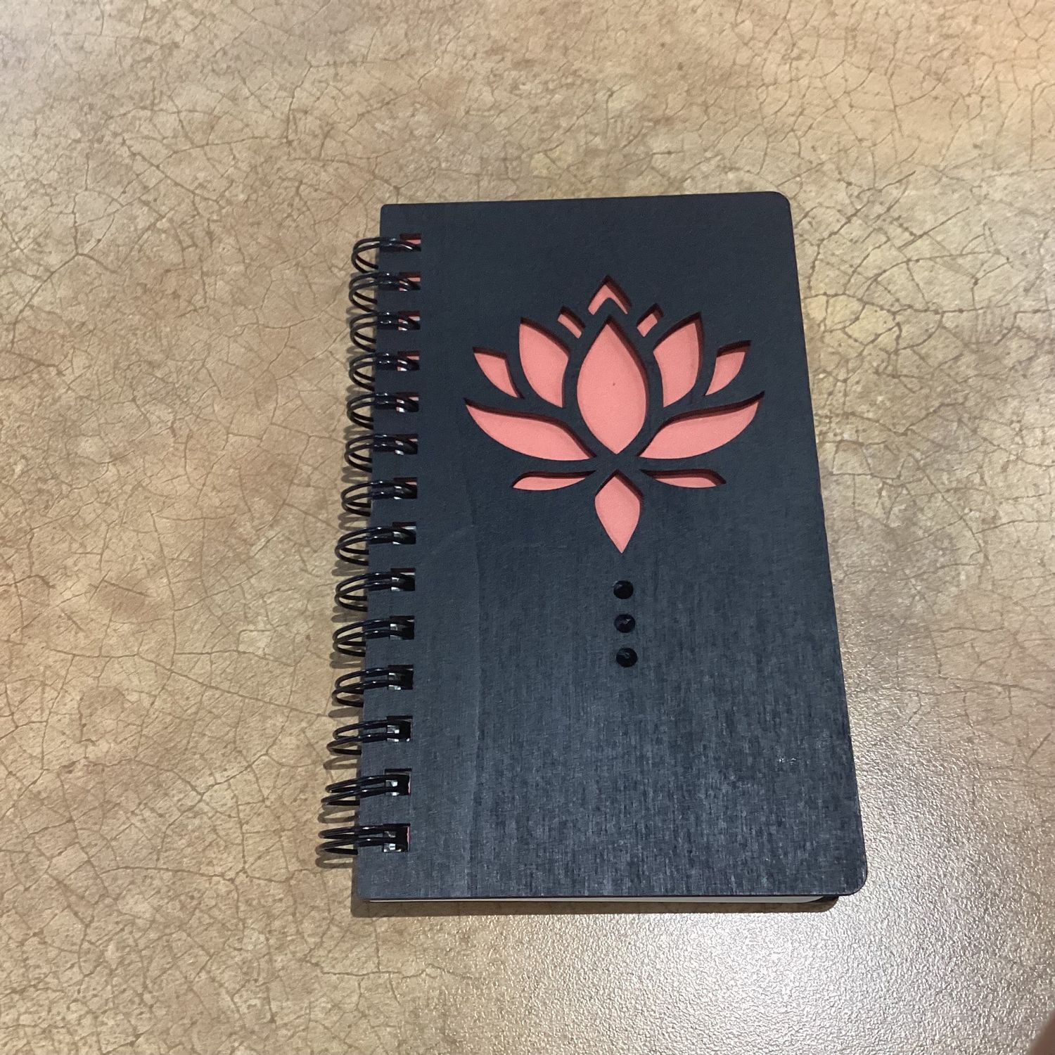 Black Wood Cover Notebook Lotus Flower