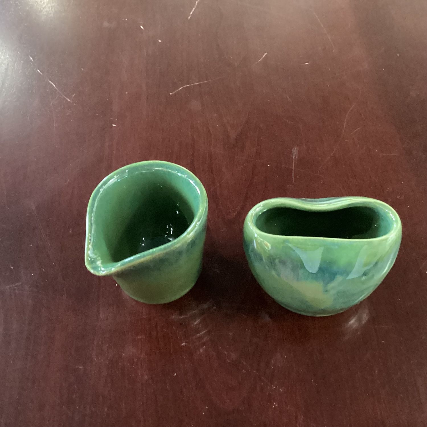 Green Pottery Sugar &amp; Creamer Set