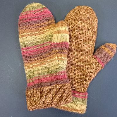 Reversible Knitted Mittens - Earth tones