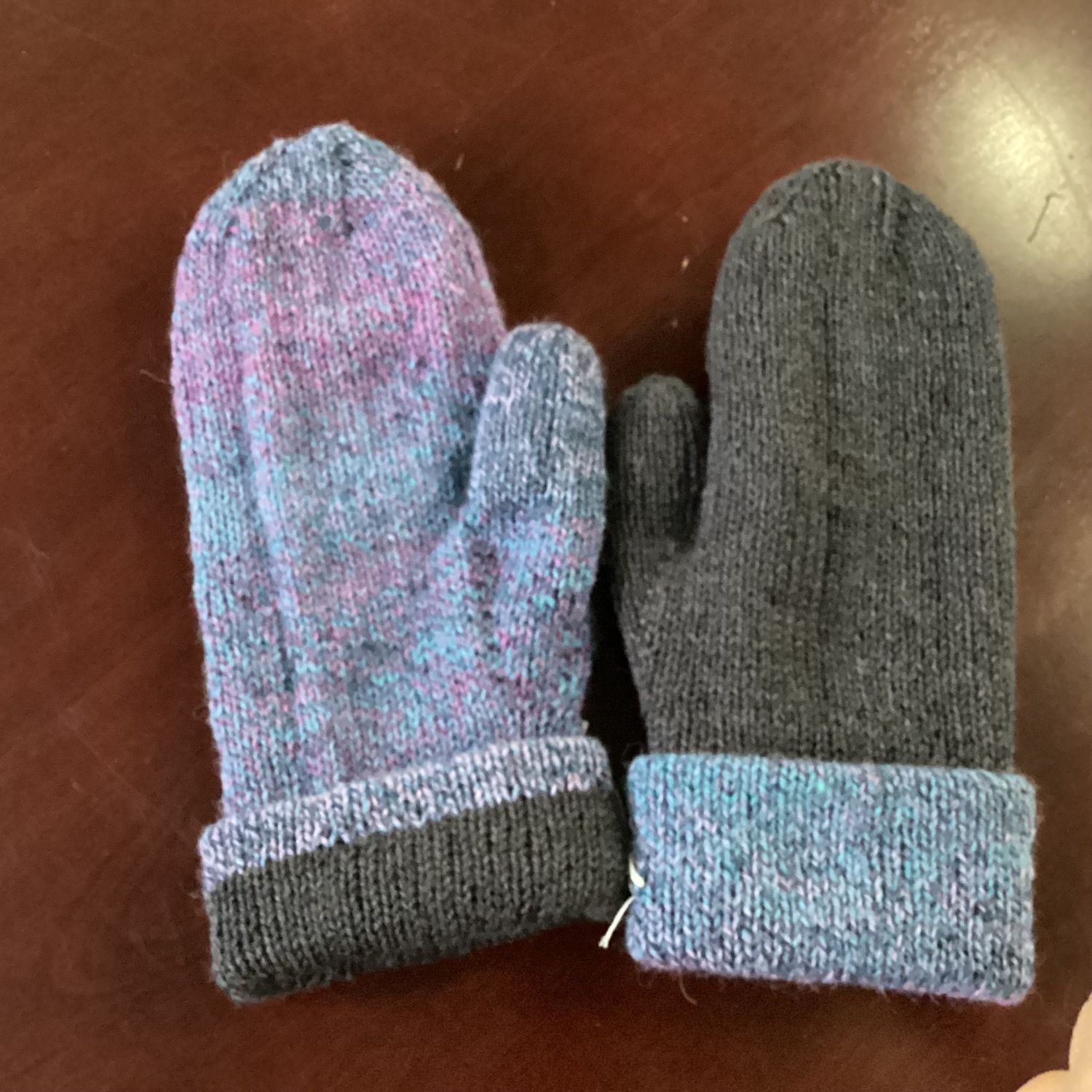 Reversible Knitted Mittens - Purples/Charcoal