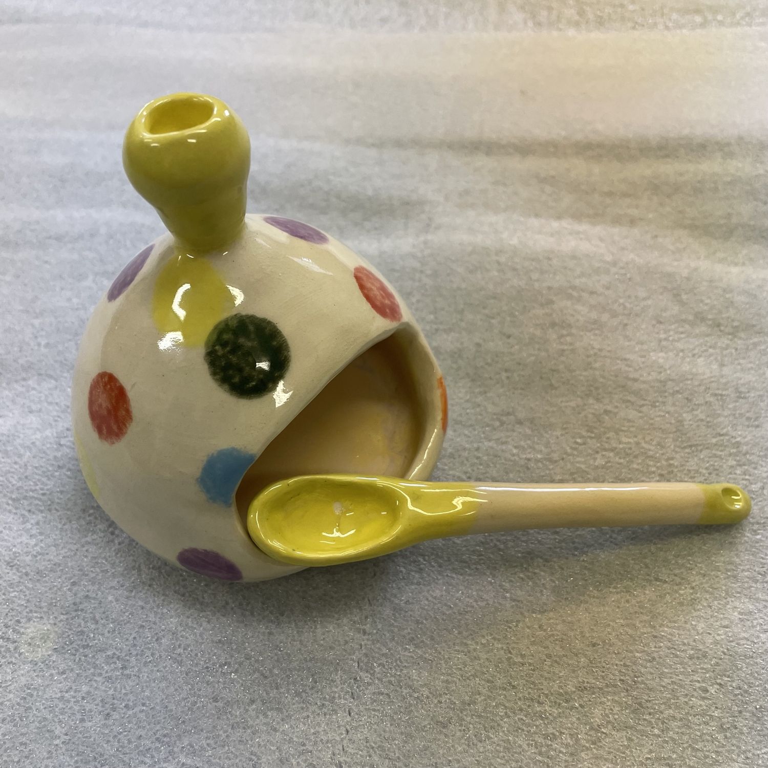 Yellow polkadot salt pig