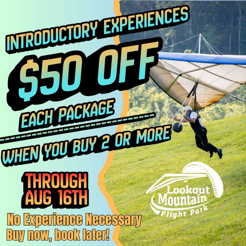Hang Gliding Introductory Experience 1,500ft  2 FOR $50 OFF (SUMMER SALE 2026)