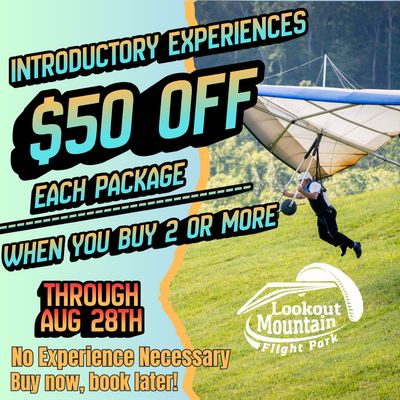 Hang Gliding Introductory Experience 1,500ft 2 FOR $50 OFF (SUMMER SALE 2026) Hang Gliding Introductory Experience 1,500ft 2 FOR $50 OFF (SUMMER SALE 2026)