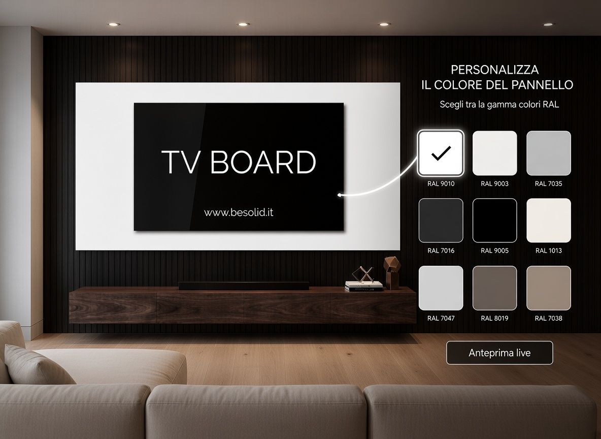 PANNELLO / SUPPORTO TV RETROILLUMINATO (TV BOARD 55"-65") 190x112cm /STAFFA INCLUSA/ 4 LATI ANGOLATI/ INCLUSO IMBALLO SPECIALE IN LEGNO - COLORE A SCELTA