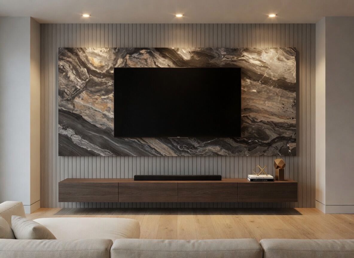 PANNELLO TV ARTIGIANALE  RETROILLUMINATO (TV BOARD 55"-65") EFFETTO MARMO ARABIC STONE HIGH GLOSS 190X114cm /STAFFA INCLUSA/  4 LATI ANGOLATI/ INCLUSO IMBALLO SPECIALE IN LEGNO